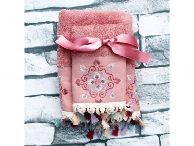 Dowry World Umay 2 Piece Towel Set Pink - Thumbnail