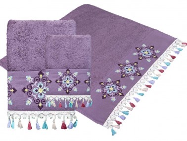 Dowry World Umay 3-Piece Towel Set Plum - Thumbnail