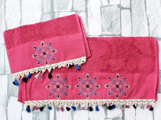 Dowry World Umay Embroidered 2 Pcs Towel Set - Fuchsia