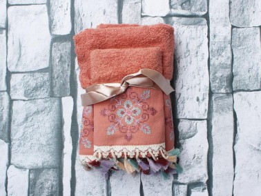 Dowry World Umay Embroidered 2 Pcs Towel Set - Autumn Rose - Thumbnail