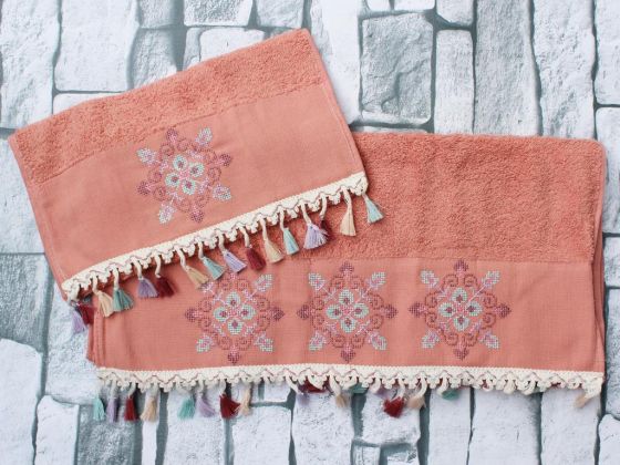 Dowry World Umay Embroidered 2 Pcs Towel Set - Autumn Rose