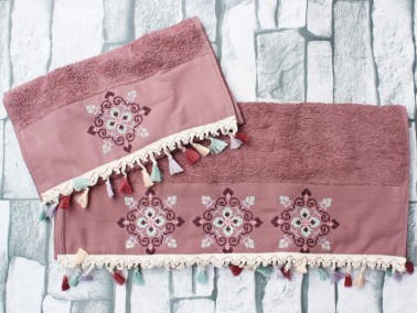 Dowry World Umay Embroidered 2 Pcs Towel Set Plum - Thumbnail