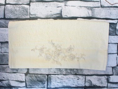 Dowry World Vine Flower Embroidered Dowry Towel Cream - Thumbnail