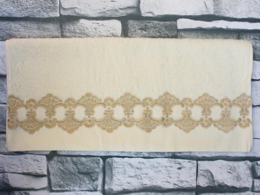 Dowry World Violet Embroidered Dowry Towel Cream - Thumbnail