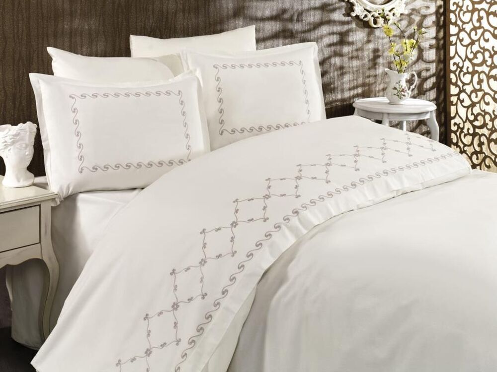 Dowry Land Wave Embroidered Duvet Cover Set Cream Beige