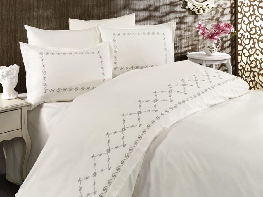 Dowry Land Wave Embroidered Duvet Cover Set Cream Gray