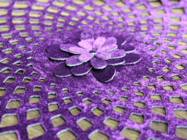 Dowry World Clover Pattern Velvet Runner Plum - Thumbnail