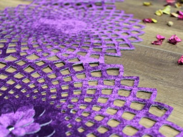 Dowry World Clover Pattern Velvet Runner Plum - Thumbnail