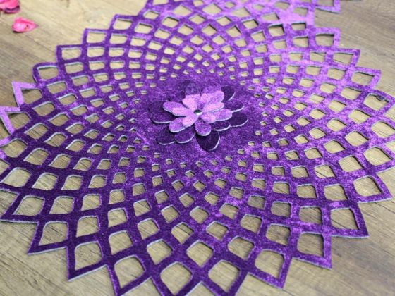 Dowry World Clover Pattern Velvet Runner Plum