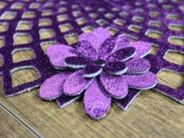 Dowry World Clover Pattern Velvet Runner Placemat Set Plum - Thumbnail