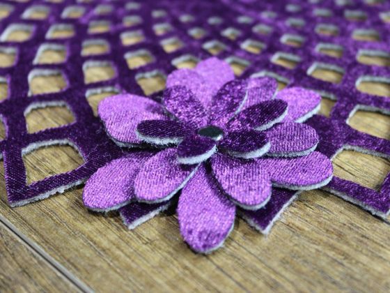 Dowry World Clover Pattern Velvet Runner Placemat Set Plum