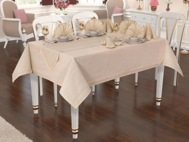 Dowry World Zara 26 Piece Table Cloth Set - Cappuccino - Thumbnail