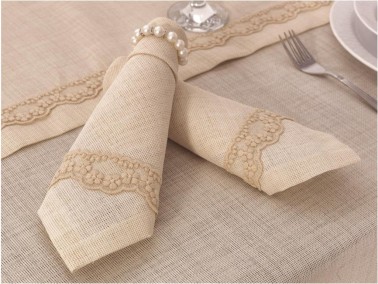 Dowry World Zara 26 Piece Table Cloth Set - Cappuccino - Thumbnail