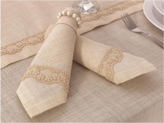 Dowry World Zara 26 Piece Table Cloth Set - Cappuccino