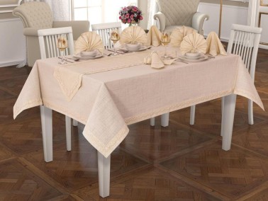 Dowry World Zara 26 Piece Table Cloth Set - Cream - Thumbnail