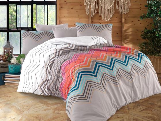 Dowry World Rainbow Zigzag Double Duvet Cover Set Gray