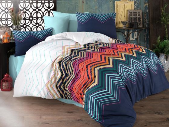 Dowry World zigzag Double Duvet Cover Set -Peacock