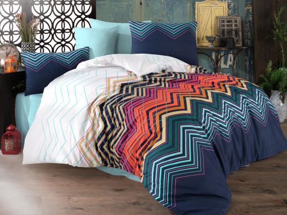 Dowry World Rainbow Zigzag Double Duvet Cover Set Petrol