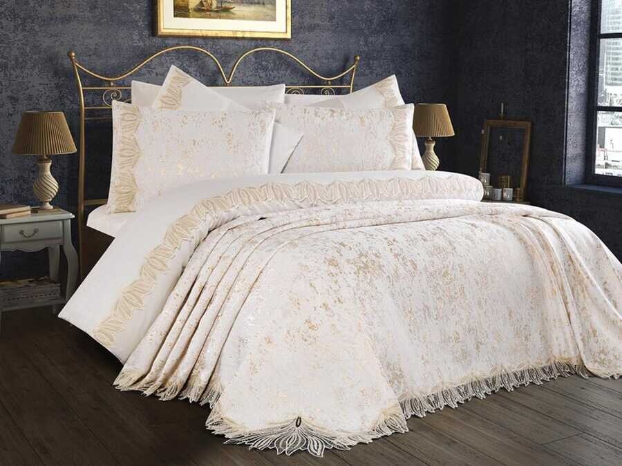 Dowry World Zuma Bedspread Cream-Cappucino - Thumbnail