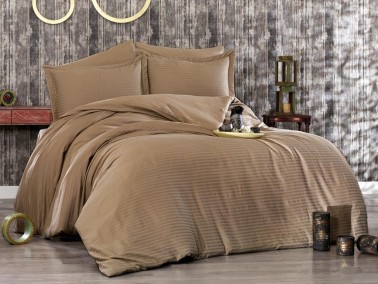 Dowry World Hena Double Duvet Cover Set Cappucino - Thumbnail