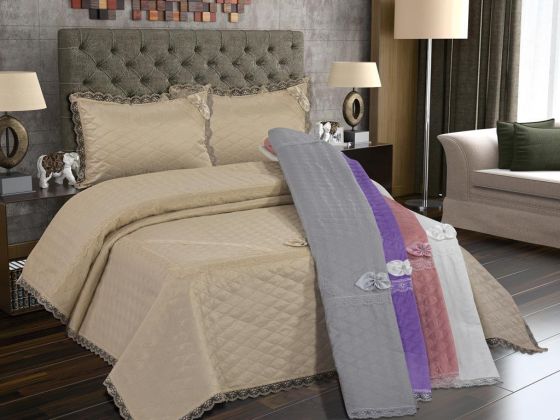 Dowry World Almina 3-Piece Quilted Bedspread Set - Gray