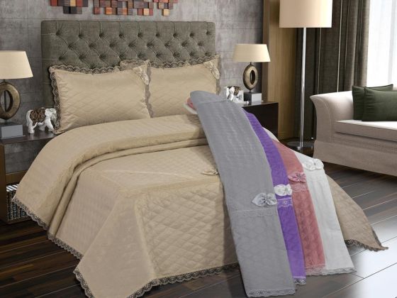 Dowry World Almina 3-Piece Quilted Bedspread Set - Cream