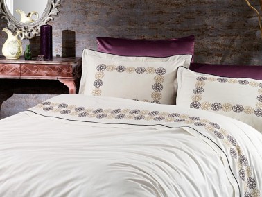 Dowry World Anna Double Duvet Cover Set Plum - Thumbnail