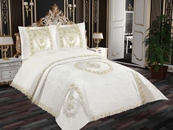 Dowry World Asude 6 Piece Chenille Pique Set Cream