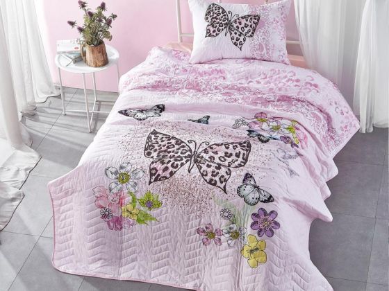 Dowry World Butterfly Quilted Single Bedspread White