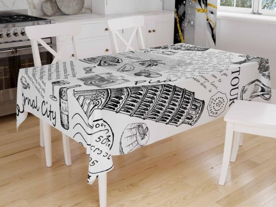 Dowry World Digital Printing Eiffel Table Cloth White