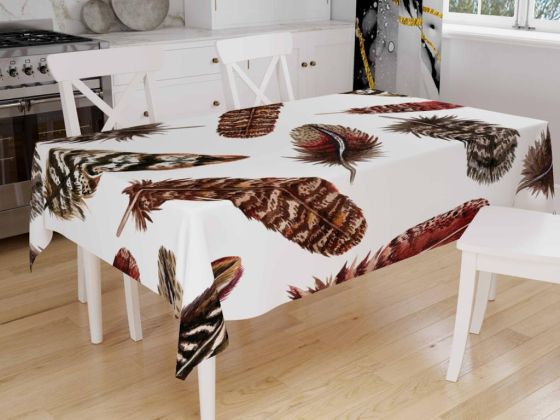 Dowry World Digital Printing Feather Table Cloth White