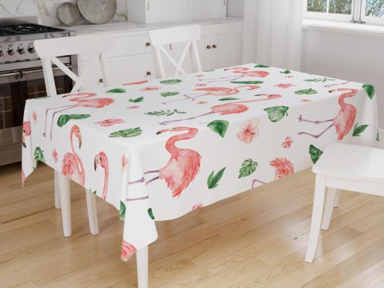 Dowry World Digital Printing Flamingo Table Cloth White