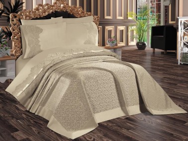 Dowry World Ebrari 6 Piece Chenille Bedspread Set Beige - Thumbnail