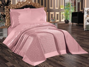 Dowry World Ebrari 6 Piece Chenille Bedspread Set Powder - Thumbnail