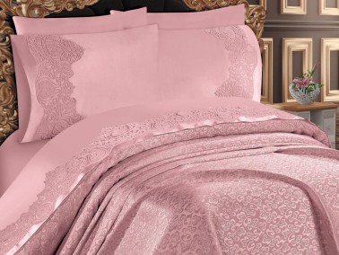 Dowry World Ebrari 6 Piece Chenille Bedspread Set Powder - Thumbnail