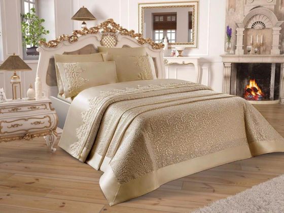 Dowry World French Guipure Diana Pique Set - Beige