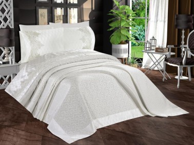 Dowry World Kristal 6 Piece Chenille Bedspread Set Cream - Thumbnail