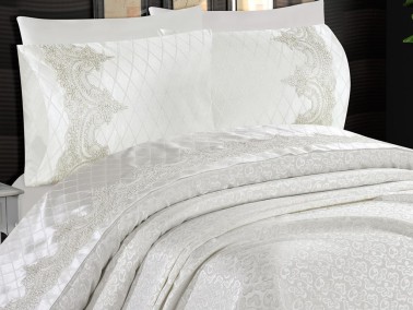 Dowry World Kristal 6 Piece Chenille Bedspread Set Cream - Thumbnail