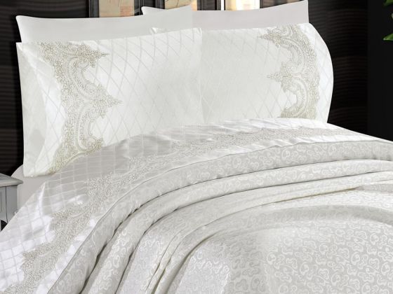 Dowry World Kristal 6 Piece Chenille Bedspread Set Cream