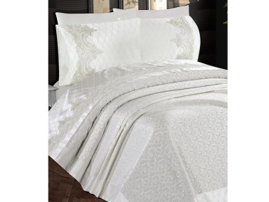 Dowry World Kristal 6 Piece Chenille Bedspread Set Cream - Thumbnail