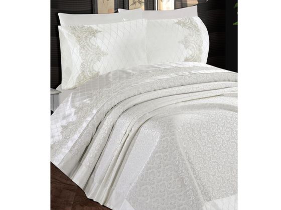 Dowry World Kristal 6 Piece Chenille Bedspread Set Cream