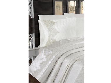 Dowry World Kristal 6 Piece Chenille Bedspread Set Cream - Thumbnail