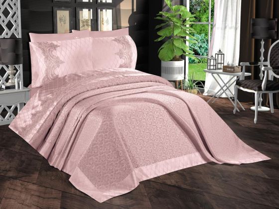 Dowry World Kristal 6 Piece Chenille Bedspread Set Powder