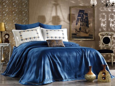 Dowry World Kumsal 7 Piece Pique Set Indigo Blue - Thumbnail