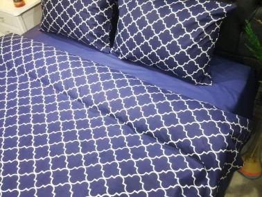 Dowry World Medallion Double Duvet Cover Set Navy Blue - Thumbnail