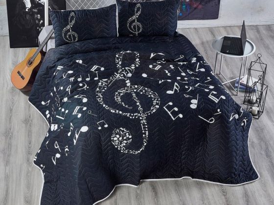 Dowry World Musicol Quilted Double Bedspread Black