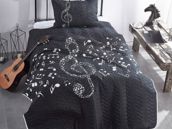 Dowry World Musicol Quilted Single Bedspread Black