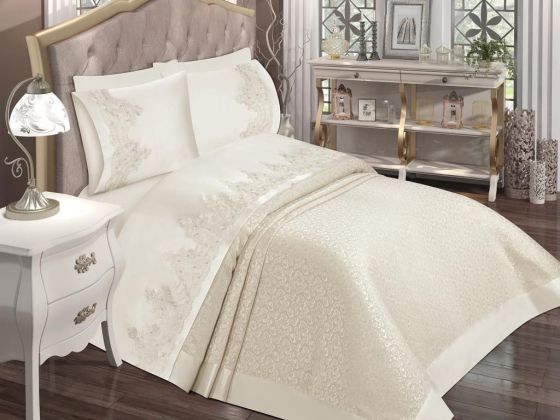 Dowry World Paris 6 Piece Chenille Bedspread Set Cream