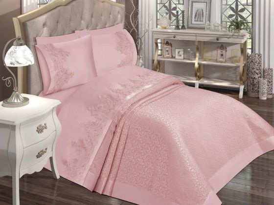 Dowry World Paris 6 Piece Chenille Bedspread Set Powder