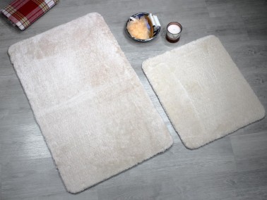 Dowry World Puffy 2 Pcs Plush Mat Set Beige - Thumbnail